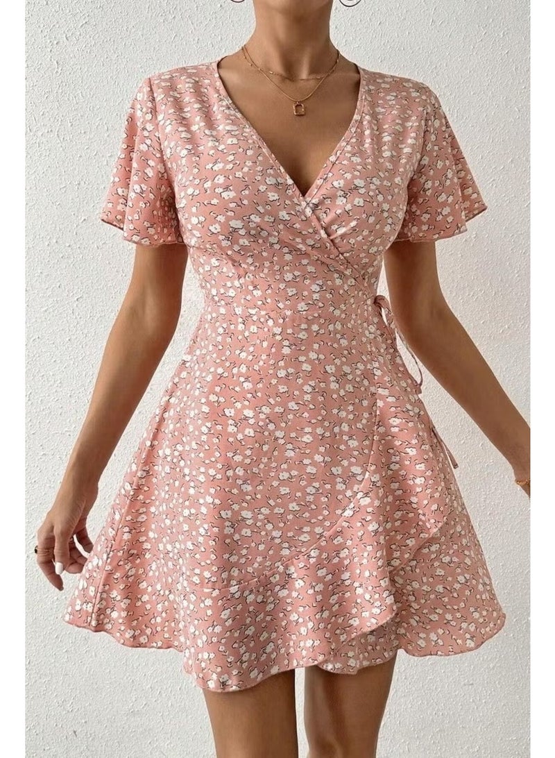 Bella Notte Pink Floral Printed Wrap Summer Dress - Image 1